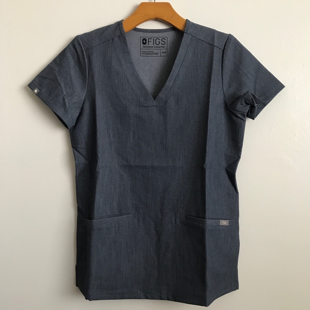 FIGS WOMENS SCRUB TOP GRAY SHORT SLEEVE WOMENS 2XS